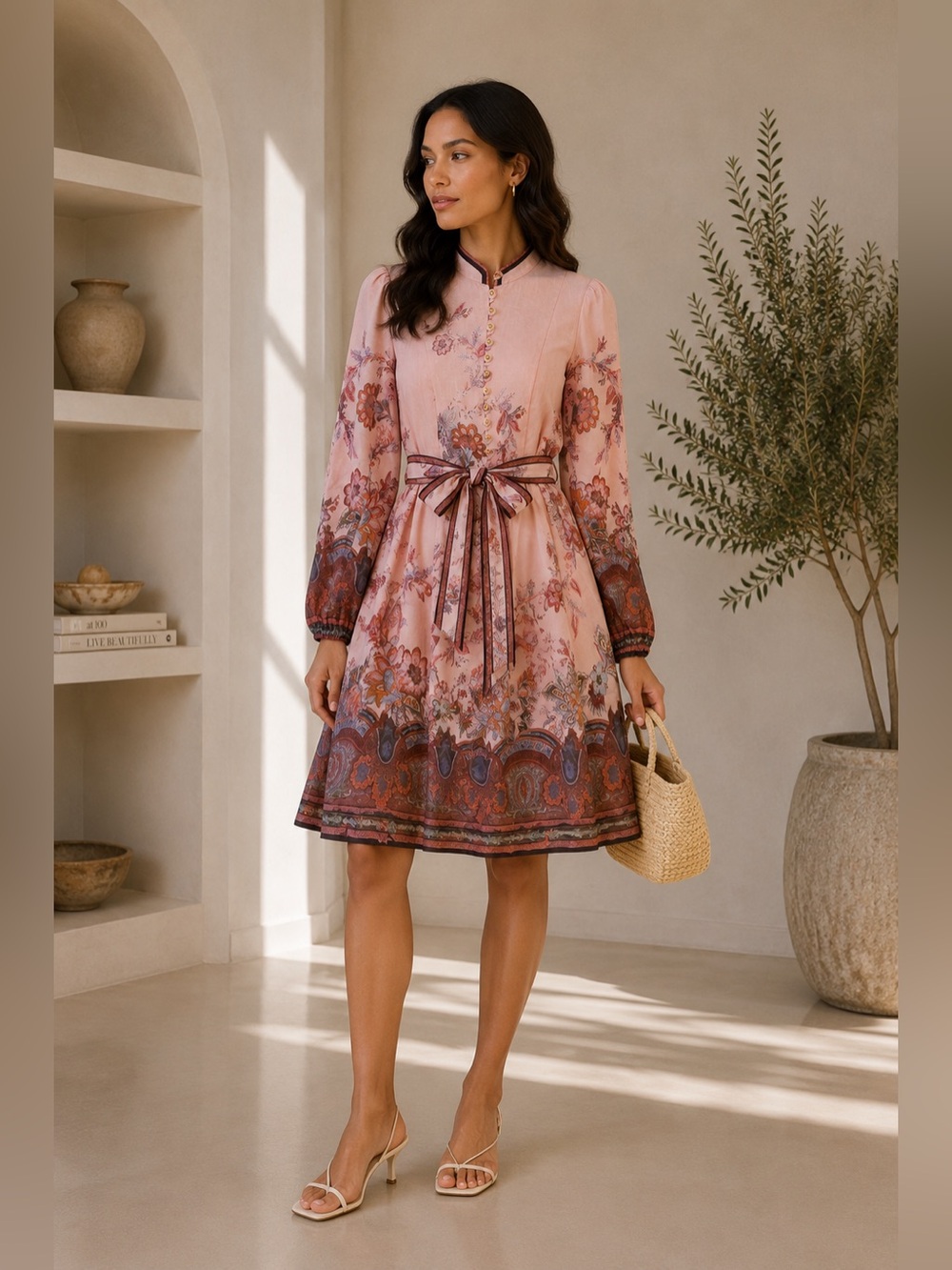 603. Blush Paisley Garden Belted Dress
